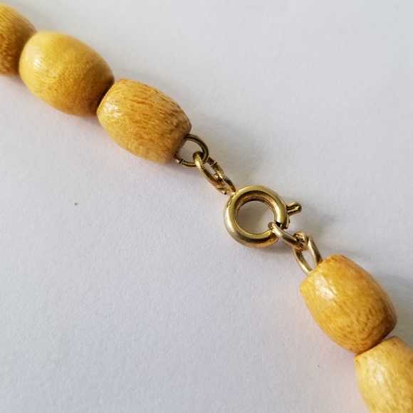 Vintage wood beads necklace pale blonde tan choker boho hippie - Picture 3 of 7